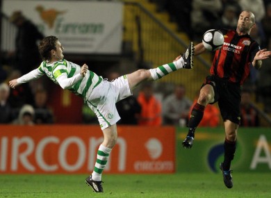 Gary Twigg of Rovers with Paul Keegan of Bohs in last night's derby