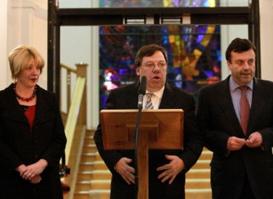 Brian Cowen speaking on the steps to Government Buildings this evening.