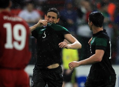 Keith Andrews celebrates his first=half strike.