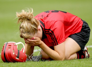 Down's Lisa McPolin at the end of yesterday's All-Ireland Junior Camogie Final. Waterford won the game by 2-11 to 1-13.