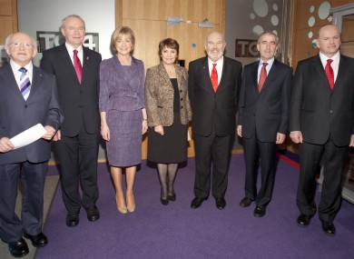 The seven candidates at TG4's studios yesterday.
