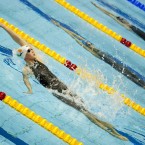 Melanie Nocher on her way to a medal finish in the Women's 200 Metre Backstroke final at the European Swimming Short Course Championships.