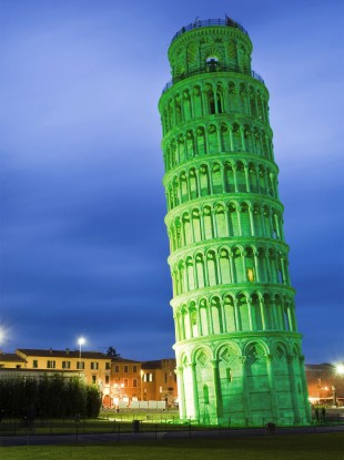 How the Leaning Tower of Pisa is set to look next Saturday when it turns Green for St Patrick's Day.