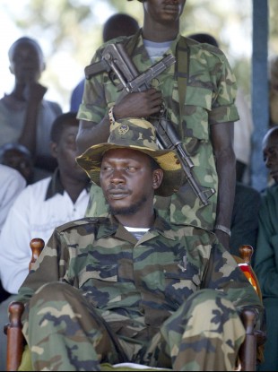 Lubanga pictured at a rally for his rebel group in 2003.
