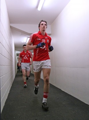 Aidan Walsh and his team-mates take to the pitch against Laois last weekend.