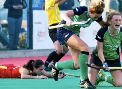 Ireland captain Alexandra Speers celebrates scoring the third goal.