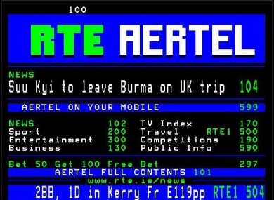 RTÉ's Aertel service today