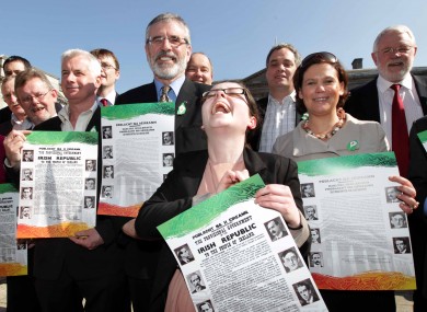 Gerry Adams leads Sinn Féin members in launching the Easter Lily campaign at Leinster House last week.
