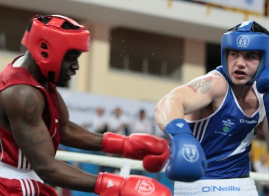 Ireland's Joe Ward lands a punch on Sweden's Kennedy Katende.