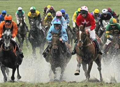 A general view of the runners and riders in the Avon Ri Corporate and Leisure Resort Chase for the La Touche Cup yesterday.