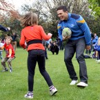 Eoin O'Malley readies a sidestep during a game of stuck in the mud.