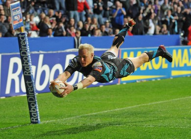 Hanno Dirksen of Ospreys goes over for a try in the second half of the RaboDirect Pro12 semi-final with Munster.
