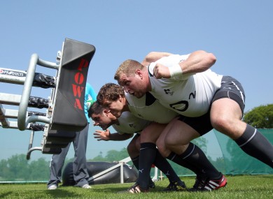 Brett Wilkinson scrums down.