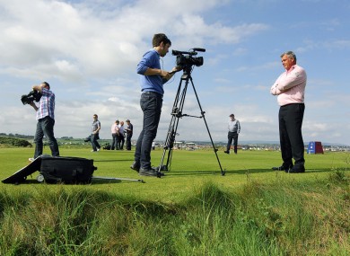 Darren Clarke speaks to the media on Royal Portrush's 15th hole.