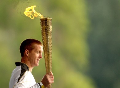 Kilkenny hurler Henry Shefflin with the Olympic torch in Croke Park today.