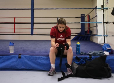 Katie Taylor takes a break from training in Bray Boxing Club yesterday.