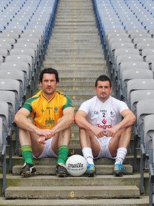 Meath's David Gallagher and Aindriu Mac Lochlainn of Kildare.