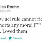 Roche gives some interesting thoughts about life on the road and is never afraid to criticise himself or others. If a fellow cyclist upsets him in anyway, he is bound to let Twitter know about it.
