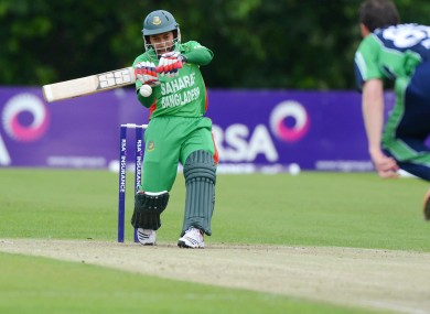 Bangladesh's Mushfiqur Rahim hits one off Alex Cusack of Ireland.
