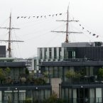Tall Ships Festival. Pictured are the masts of the tall ships docked on the south quays of Dublin tower over apartments in Grand Cannal Square today.
Photo Sam Boal/Photocall Ireland