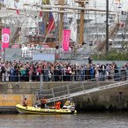 Crowds of people line up to watch the largest of the Tall Ships, Amerigo Vespucci as it arrived into Dublin as part of the Tall Ships Festival.The Festival takes place around the Dublin Docklands running until the 26th August.
Photo: Sam Boal/Photocall Ireland.