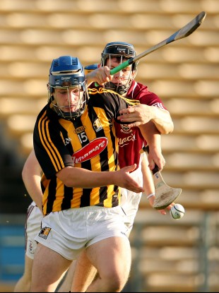 Galway's Brian Flaherty and Ger Aylward of Kilkenny
