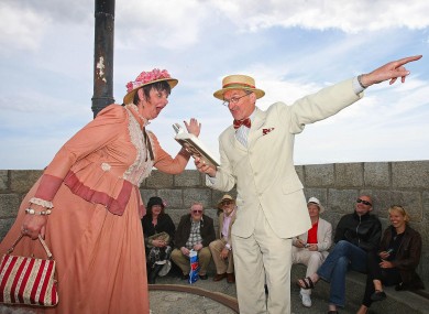 Breda and Jim Carroll, dressed as Molly and Leopold Bloom, during a Bloomsday performance atop the Joyce Tower in 2008.