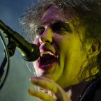 Robert Smith of The Cure performs on the main stage at Electric Picnic last night. Photo: Andres Poveda