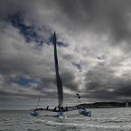 The Multi Hull Raceboat 'Race for Water' in action as part of the MOD70 European Tour 2012 racing in Dun Laoghaire harbour. Julien Behal/PA Wire.
