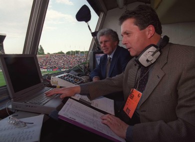 George Hamilton and Johnny Giles in the commentary booth.