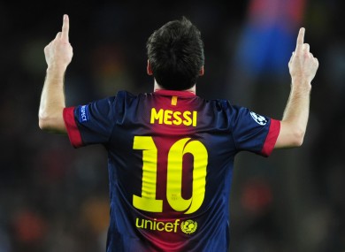 Barcelona's Lionel Messi celebrates his second goal against spartak Moscow last time out.