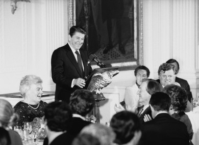 President Ronald Reagan during a St Patrick's Day luncheon at the White House in 1982 in honour of Taoiseach Charles Haughey, seated centre.
