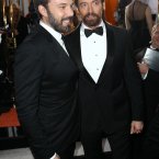 Ben Affleck and Hugh Jackman in a beard-off. Who would win? They both do good beard. (Photo by Matt Sayles/Invision/AP)