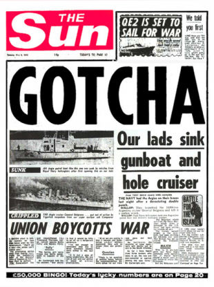 The Sun's famous headline from 1982 after Britain sank Argentina's General Belgrano navy cruiser.