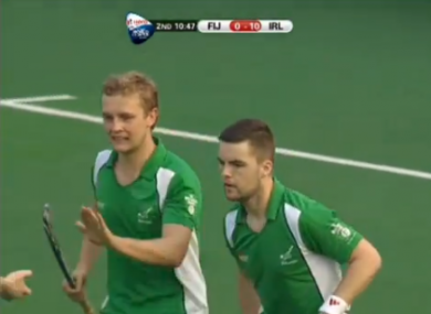 The Ireland players celebrate a goal.