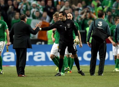 Ireland goalkeeper David Forde celebrates after the game