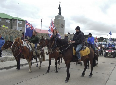 Falkland Islanders hold a pro-British rally on Sunday, ahead of yesterday's referendum - in which 99.8pc of voters opted to retain the connection with the UK.