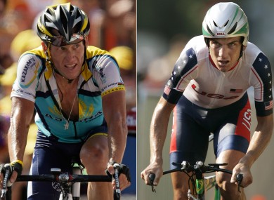 Lance Armstrong (l) and Tyler Hamilton.