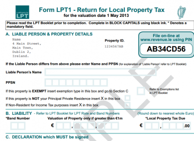A sample Local Property Tax return form