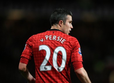 Manchester United's Robin van Persie wears number 20 in the season that his team could go on to win their 20th league title.