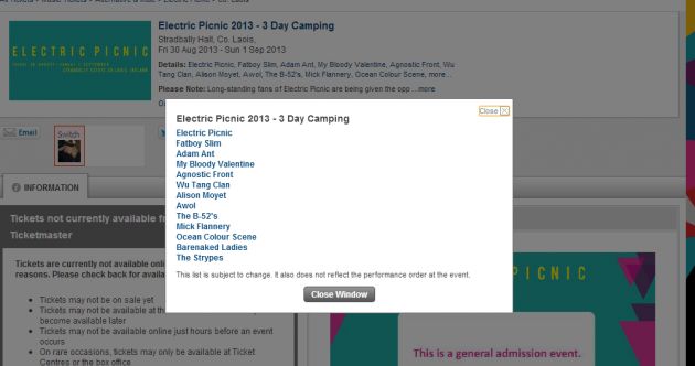 UPDATE! Adam Ant, B-52s and Alison Moyet not playing Electric Picnic