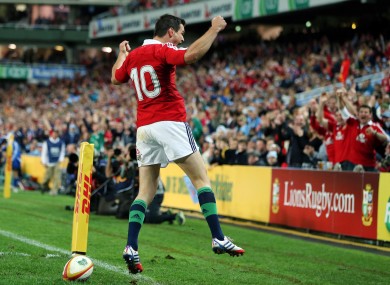 Jonny Sexton celebrates the opening try.
