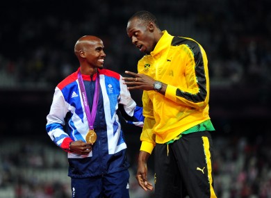 Mo Farah and Usain Bolt talk gold medals at London 2012.