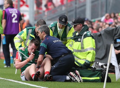 Mayo's Cillian O'Connor receives medical treatment.