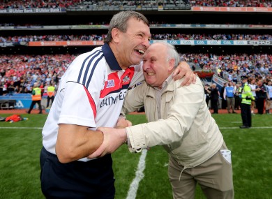 Cork's manager Jimmy Barry-Murphy celebrates with secretary of the Cork County Board Frank Murphy.