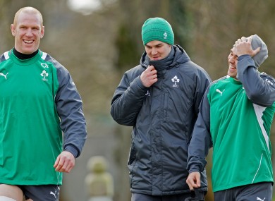 O'Malley, right, shares a joke with senior stars Paul O'Connell and Jonny Sexton during an Ireland training camp in 2012.