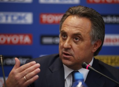 Russian sports minister Vitaly Mutko speaks during a news conference.