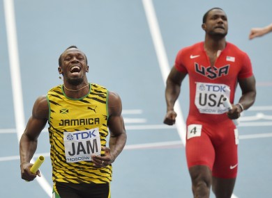 Usain Bolt is overjoyed after winning another Gold Medal.
