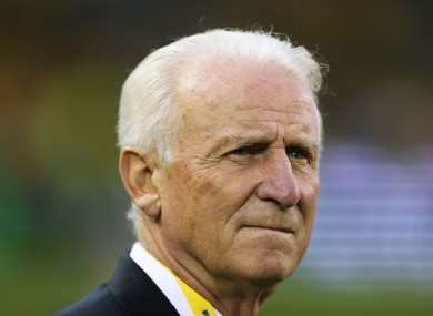 Ireland's manager Giovanni Trapattoni looks dejected in the closing moments of the game.