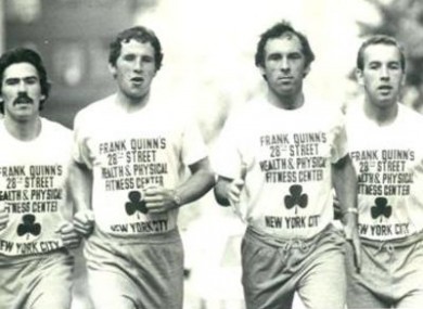 The Quinn brothers running in the NYC marathon in the 1980s. (L-R) Sean, Brian, Frank and Michael.